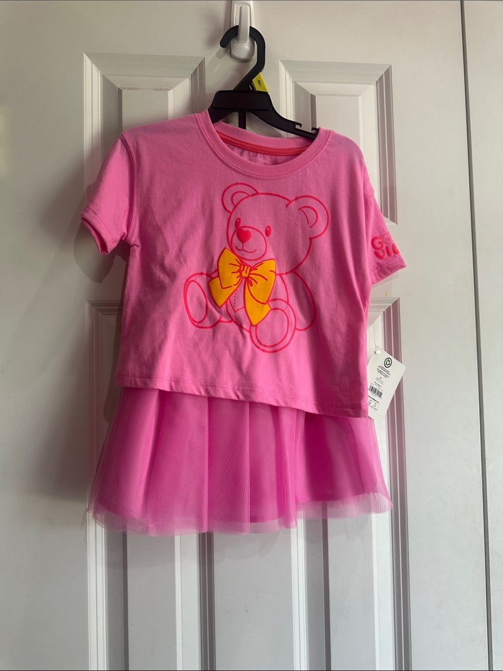 NEW Pink Short Sleeve Teddy Tee Dress with Yellow Bow size 3T